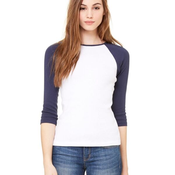 Women's Baby Rib Three Quarter Sleeve Contrast Raglan Tee Thumbnail